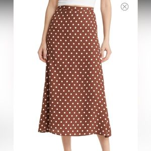 Reformation Bea Midi Skirt Au Lait Size 4 Brown Polka Dots